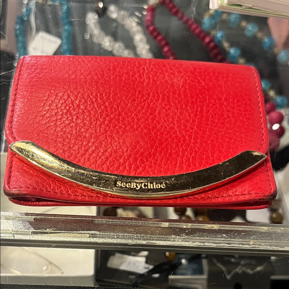 See By Chloe Scarlet Leather Card Holder with Gold Accent